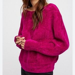 Free People Velvet Sky Pullover Chenille Fuschia Size XS